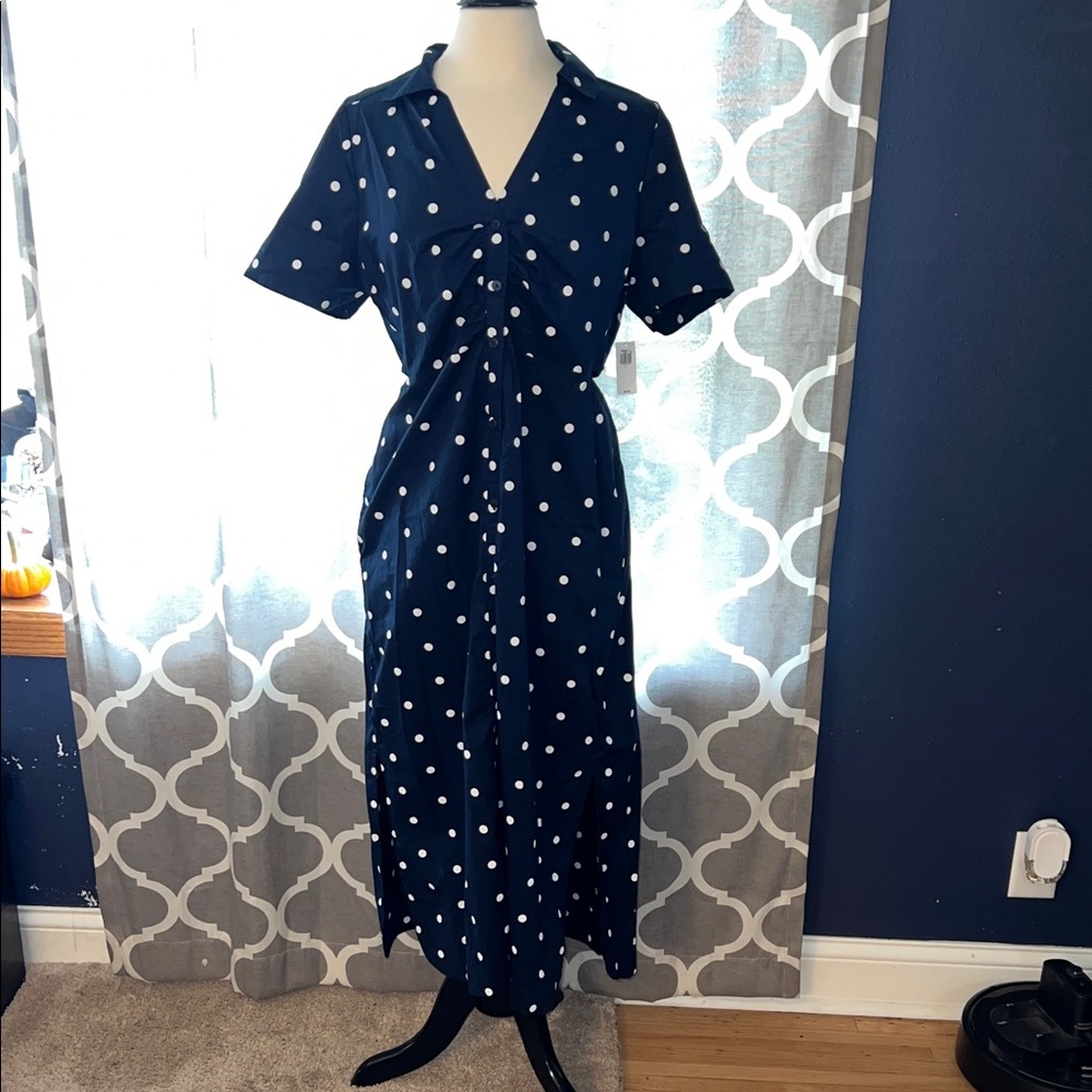 Old Navy Navy Polka Dot Midi Dress